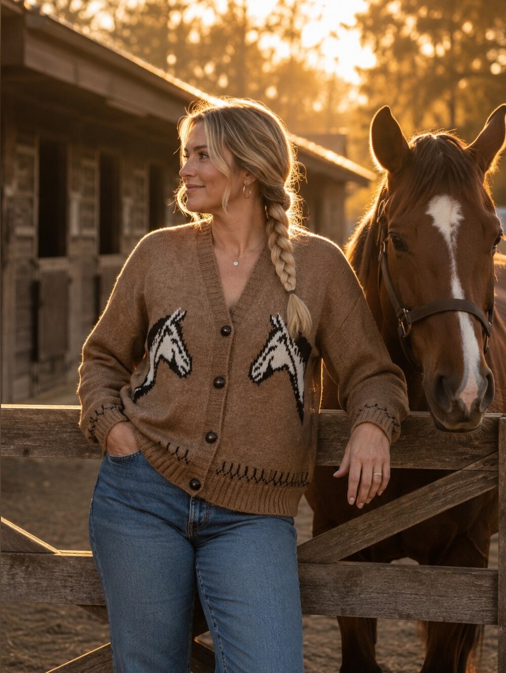 Old Navy Wool Blend Western Horse Print Cardigan Sweater Blogger Fave Women's XL